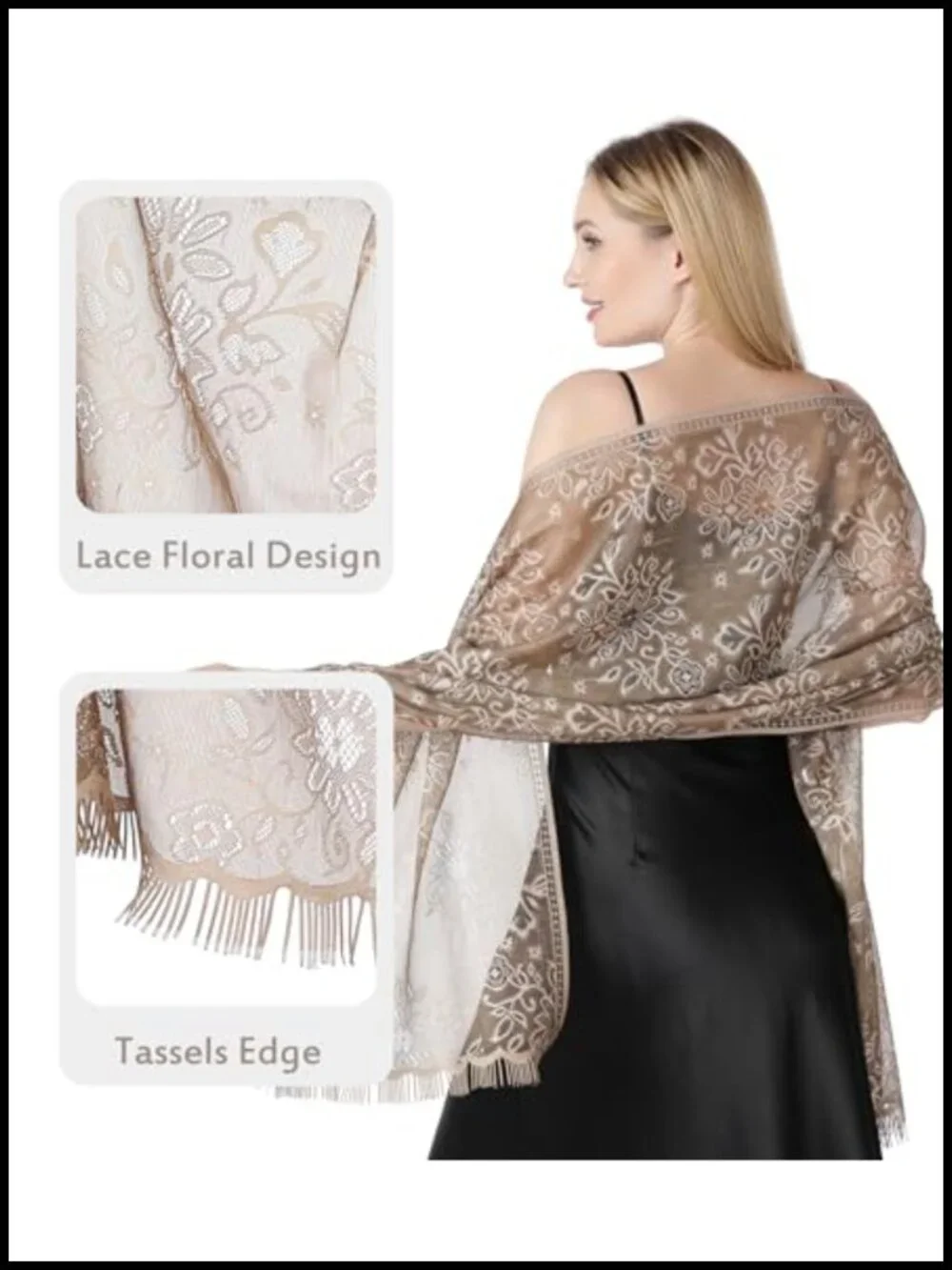 Lace Shawl Wrap for Women Evening Dress Wedding Flower Sheer Mesh Scarf